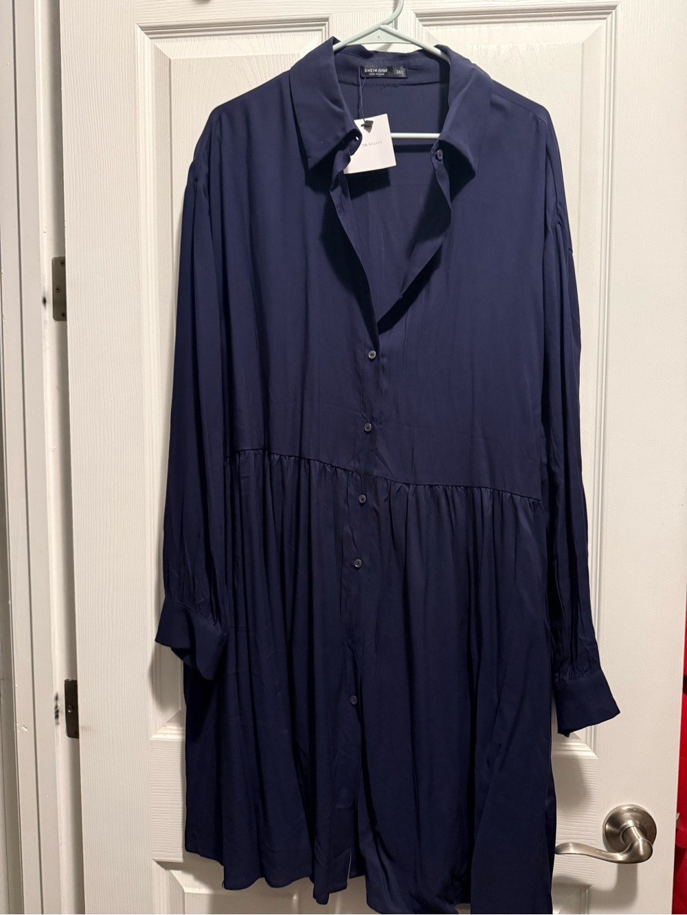 SHEIN Navy Long-Sleeve Button Shirt Dress